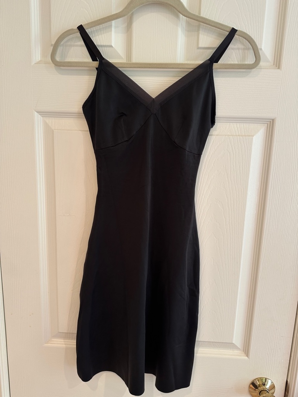 SPANX Black Shaper Slimming Slip Dress with V-Neck and Spaghetti Straps